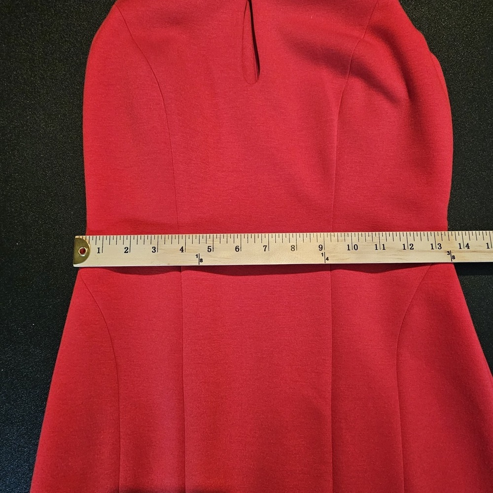 NWT Elie Tahari Dress Red Split Neck Zip Back Sleeveless fitted Career Size 4 - Picture 10 of 12
